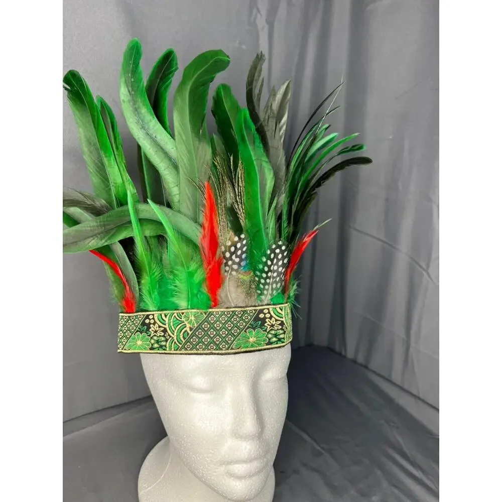 Indian Red and Green Feather Headband One Size NIP